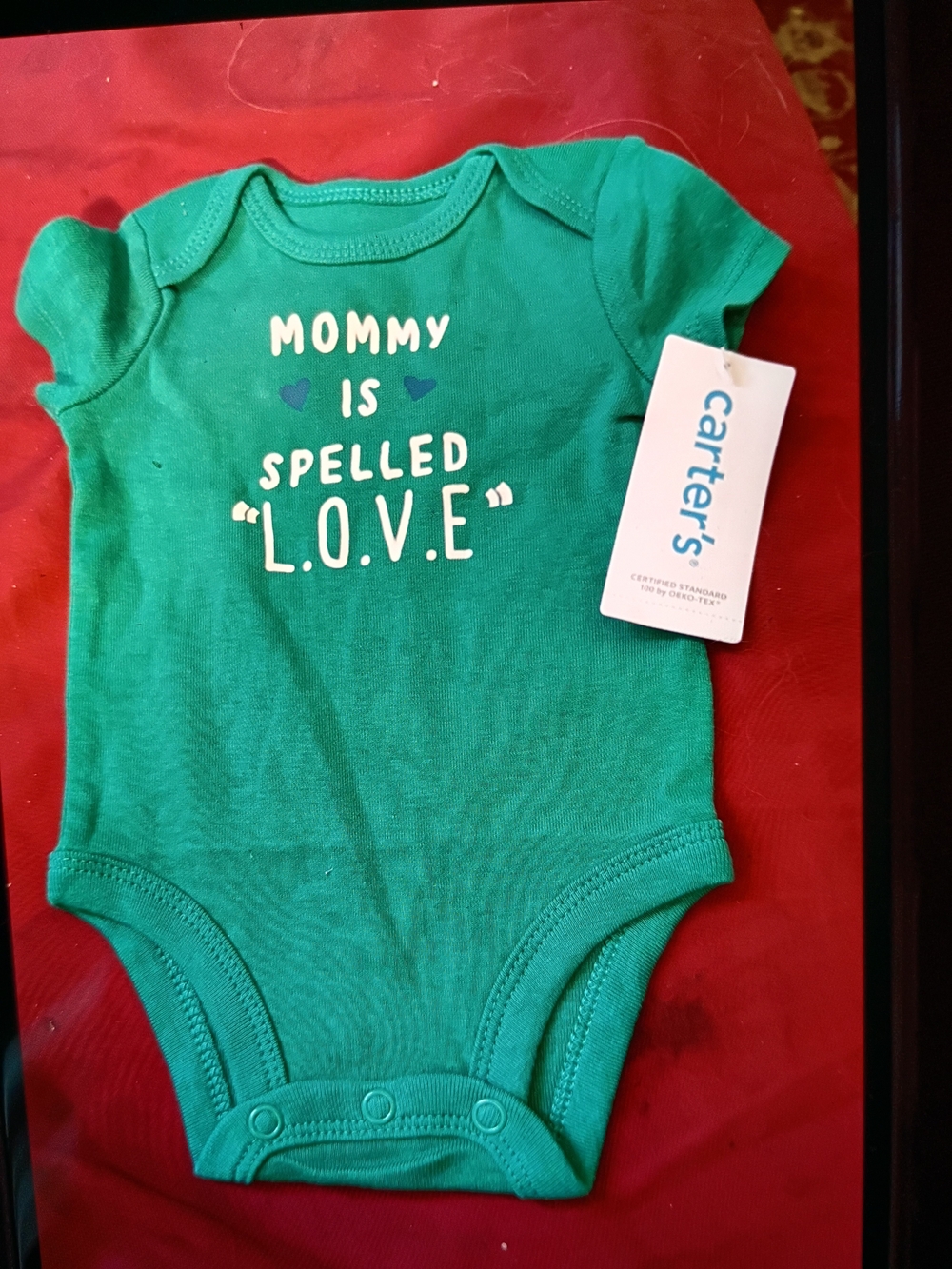 Brand New Carter's Green 'Mommy is Spelled L.O.V.E.' Baby One-Piece